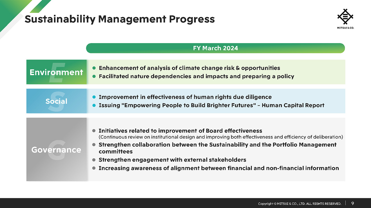 Sustainability Management Progress