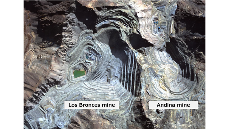 An aerial view of the Los Bronces and Andina mines